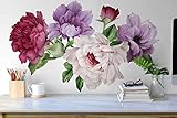 Murwall Peony Floral Wall Decal Pink Purple White Peonies Flower Wall Sticker Peel and Stick Florals Wall Decals