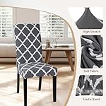 SearchI Dining Room Chair Covers Set of 6, Stretch Spandex Kitchen Slipcovers Removable Washable Geometric Parsons Protector for Hotel, Ceremony (Gray+White) - Image 3