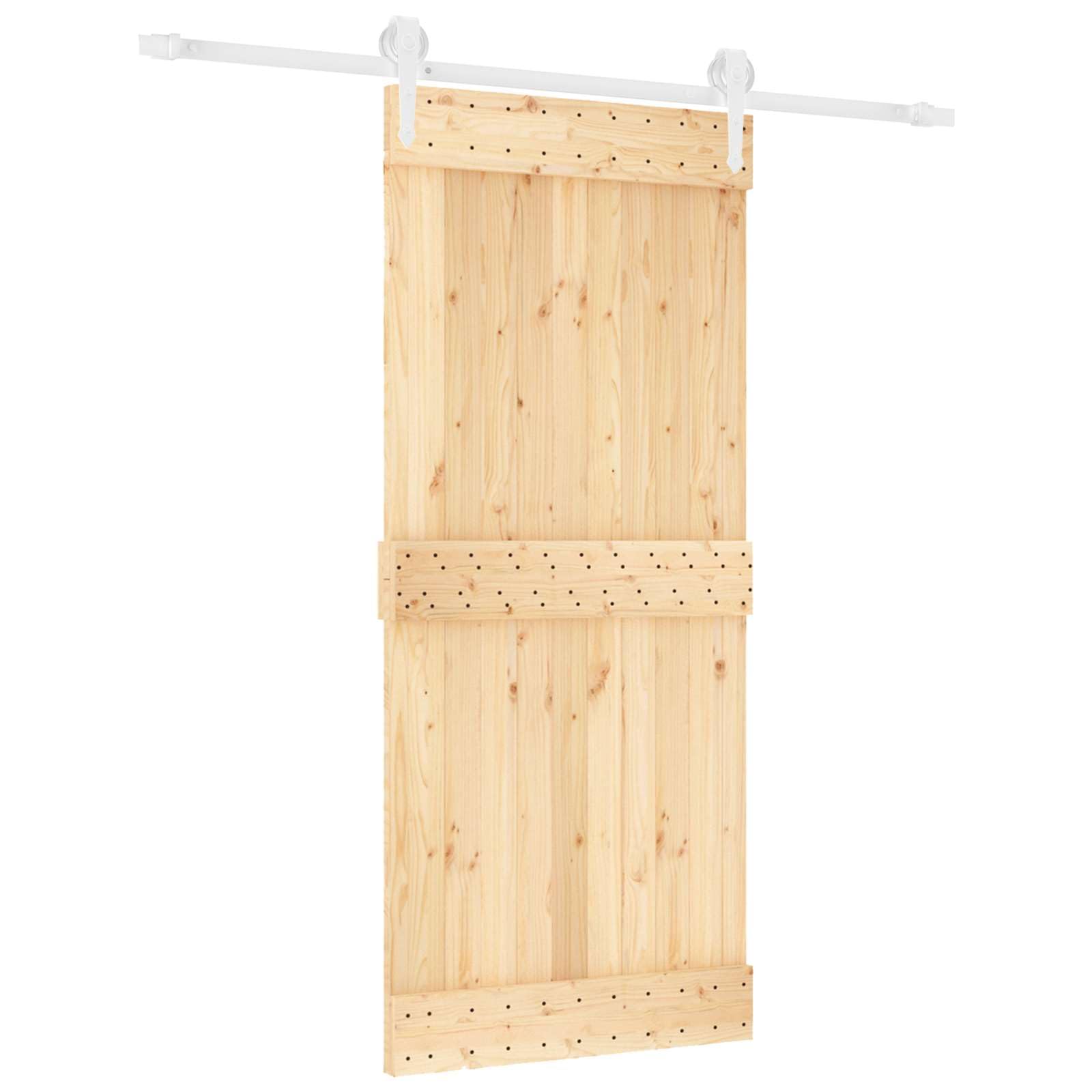 Puerta corredera de madera de pino macizo, 90 x 210 cm, natural y blanco
