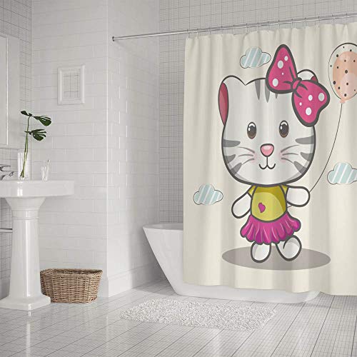 Rideau de douche Chenhong en polyester imperméable motif chat mignon 180x180cm - 3