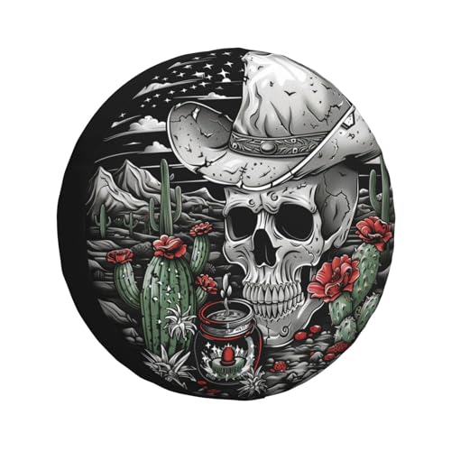 Image of Skull Spare Tire Cover, Universal Wheel Tire Cover Funny Skull Skeleton Tire Protectors for Trailer RV SUV Truck Camper 14 Inch