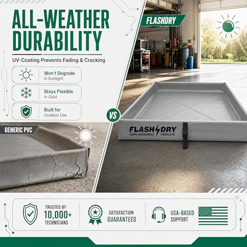 Image of FLASHDRY Portable Spill Containment Berm, Folding Duck Pond 4' x 4', Reusable Oil, Fuel & Chemical Spill Containment Tray, UV-Resistant PVC, Heavy-Duty, Quick & Easy Setup, Garage & Industrial Use