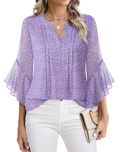 Image of Timeson Women's Short Sleeve V Neck Blouses Shirts Floral Double Layers Mesh Tunics Tops
