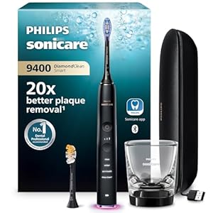 Philips Sonicare DiamondClean Smart 9400 elektrische Zahnbürste, Schallzahnbürste mit App, Drucksensor, Bürstenkopferkennung, 4 Putzmodi und 3 Intensitätsstufen, Schwarz, Modell HX9917/89