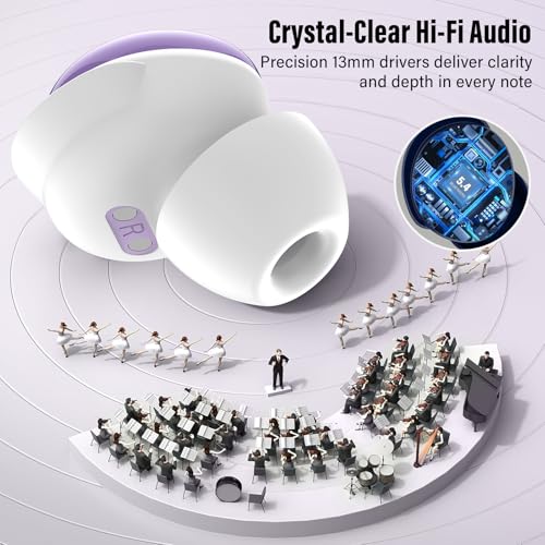 Image of 2026 Sleep Earbuds Bluetooth 5.4 in Ear Smart Touch Screen Ear Buds, 48H Playtime Mini Sleep Headphones Small Design for Side Sleepers, 5 EQ Modes, Crystal-Clear Calls,IPX7 Waterproof Earphones Purple