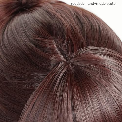 Image of HangeZoe Cosplay Wig Short Anime Dark Brown Ponytail Wig with Bangs | Deep Brown Giant Costume Wigs Synthetic Hair for Women Halloween Party