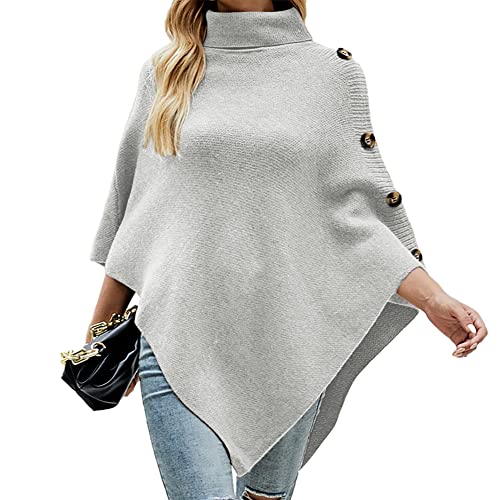 Sweater Ponchos for Women Turtleneck Knit Sweater...