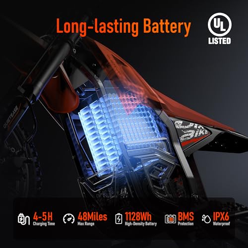 Image of QuietEase Electric Dirt Bike for Adults Teens, 3000W Brushless 220Nm Motor - 45 Slope, 38 MPH, 48V /23.4Ah Removable Battery, Dual Hydraulic Brakes & Full Suspension Electric Motorcycle for Age 13+