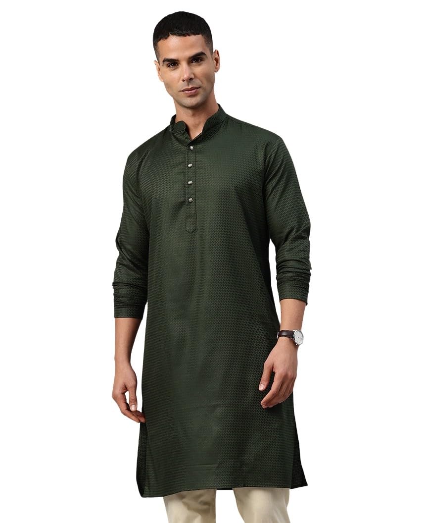 majestic man Men's Cotton Blend Textured Solid Mandarin Collar Classic Ethnic Long Kurta-picture-34