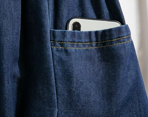 chouyatou Women's Retro Button Elastic Waist Denim Skirt A-Line Pleated Midi Long Jean Skirt with Pockets4