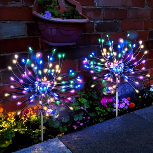Anordsem Solar Lights Outdoor Garden: 2 Pack DIY Waterproof LED Firework Solar Light - Coloured Garden Ornaments Outdoor for Patio Pathway Lawn - Gardening Gifts for Women Mum Wife