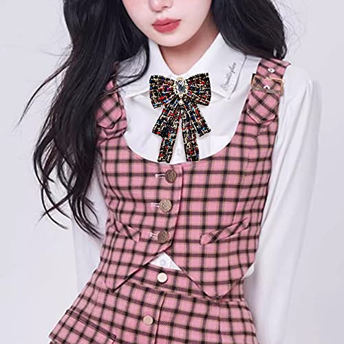 Women's Pre-Tied Bowknot Elegant Ribbon Brooch Pearl Rhinestone Neck Tie Pin for Ladies Girls Suit Shirt Pins Fashion Collar Clothing Accessories for Daughter Mom Sister Xmas Birthday2