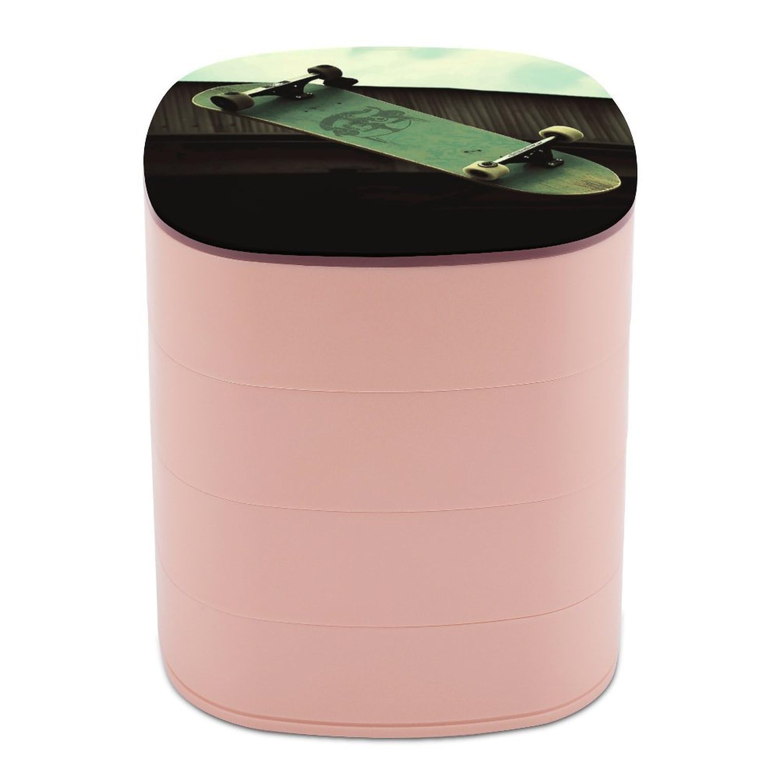 JTREHY SkateboardJewelry Box 4-Layer Rotating Stronge Boxs Round Travel Jewelry Case with Lid for Bracelets Rings Bracelets, Gift for Women