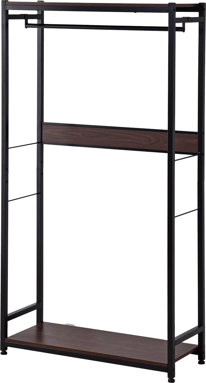 【組み立て済み】ブラウン・ブラック ハンガーラック5段 Amazon.co.jp: ワイエムワールド ハンガーラック 木製 頑丈 棚付き 幅