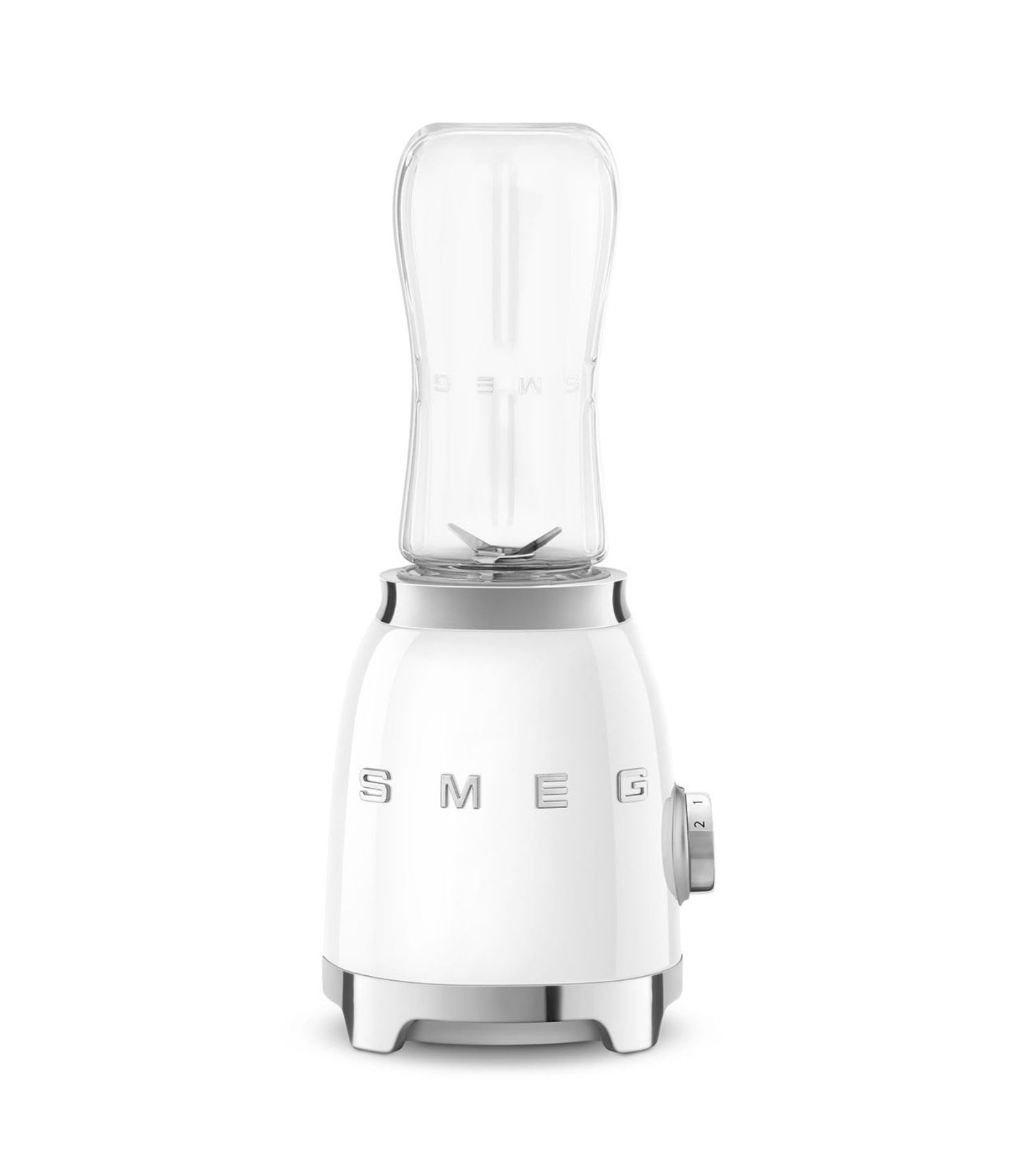 Smeg, Mini-blender Compact PBF01WHEU, 2 Niveaux de Vitesse, Blocage Moteur de Sécurité, 2 bouteilles de 600 ml Fournies, Base Antidérapante, Range cordon Intégré, 300W, Blanc