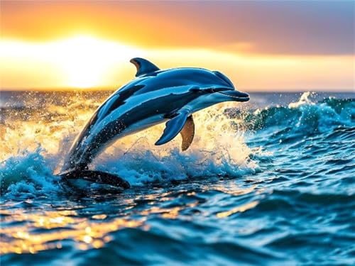Kit Complet Broderie Diamant Cristal Dauphins 5d - Toile Murale Haute Définition
