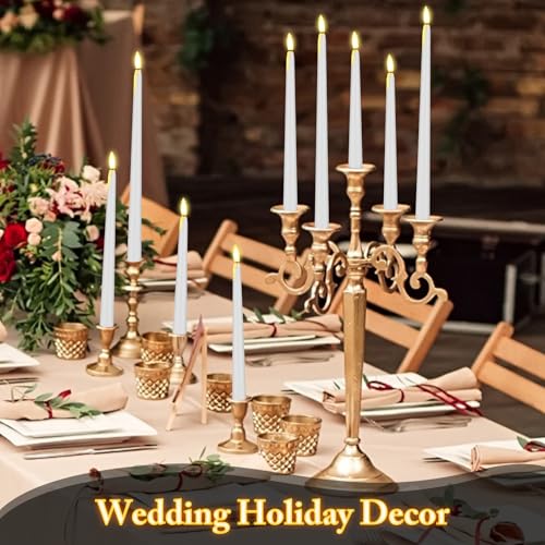 Image of Rossesay 64 Pcs Wedding Flameless LED Taper Candles Battery Operated Candles 4 Sizes of 8.5'', 9.65'', 10.83'', 12.8'' Candlesticks Flickering for Halloween Christmas Church Wedding(White)