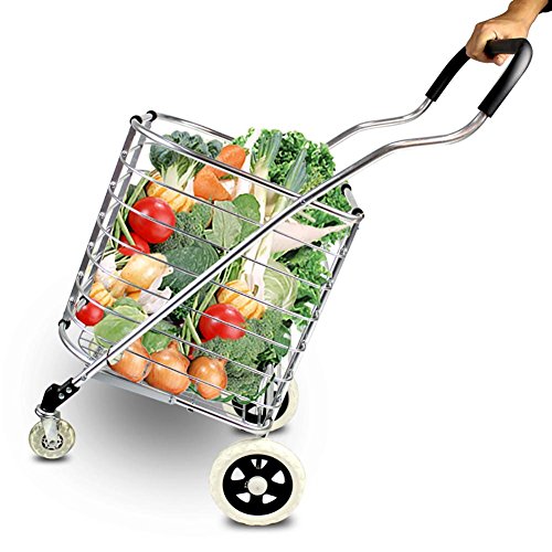 Great Price! Finecci Travel Shopping Cart Jumbo Aluminum Folding Swivel Wheel 4 Wheel Shopping Troll...