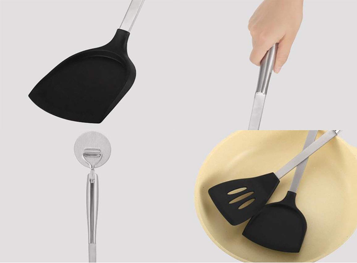 YMZ - Juego de espátulas antiadherentes de silicona y acero inoxidable para utensilios de cocina (4 piezas)