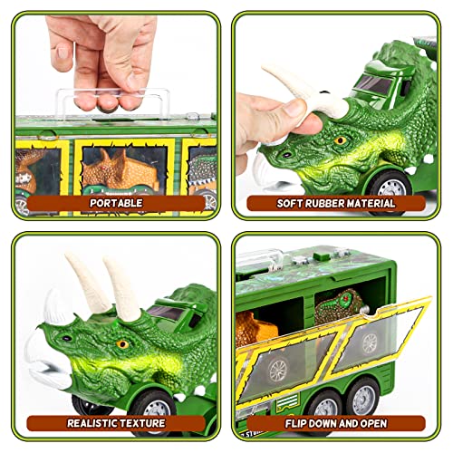 DINORUN Camión Transportador de Dinosaurios Juguetes Coches de Juguetes con Luz y Sonido para Niños y Niñas