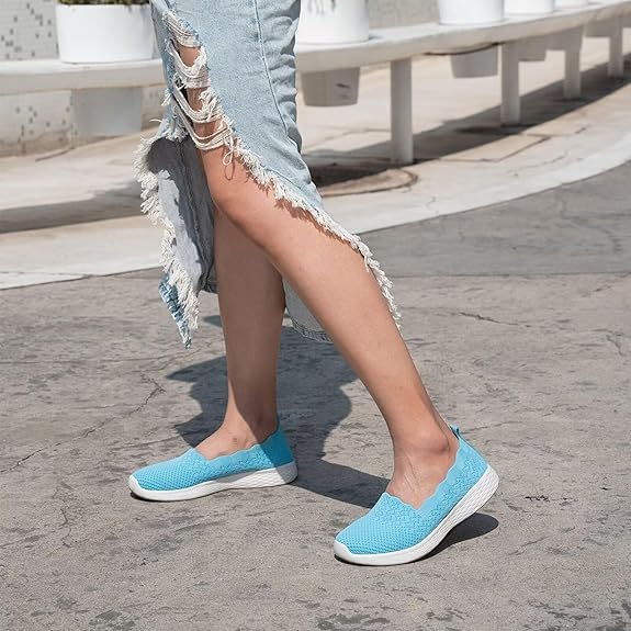Image of Puxowe Women's Slip-On Walking Shoes | Lightweight Knit Sneakers with Memory Foam Insole, Breathable & Wide Fit Available for Daily Walking, Casual & Travel