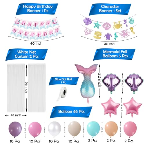 Image of Party Propz Mermaid Theme Birthday Decorations - Large 68Pcs, Birthday Decoration Items For Girl, Mermaid Foil Balloon, Happy birthday Decoration Kit ,Mermaids Balloons for birthdays