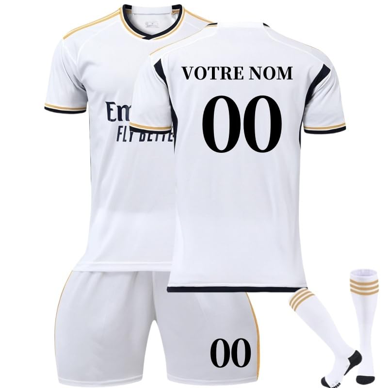 Maillot de Foot Enfant Personnalisé 2024/2025 Ensemble de Maillots Domicile/Extérieur avec DIY Votre Nom Numéro,Tenues de Sport GarçOns avec Short et...
