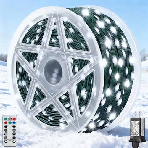 Brightever LED Christmas Lights Outdoor, 295 FT 900 LED Christmas Tree Fence Lights with Remote - 8 Lighting Modes & 3 Timers, Cascading Twinkle Light Decor for Outside, Garden, Lawn (Cool White)