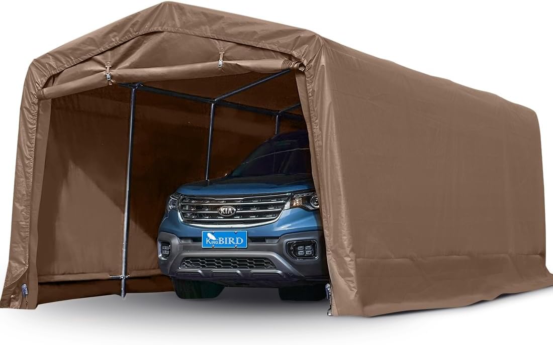 KING BIRD 10 x 20 Heavy Duty Anti-Snow Carport for SUV, Full-Size Truck and Boat, Storage Car Canopy Car Tent Outdoor Instant Garage Boat Shelter with Reinforced Ground Bars-Brown KING BIRD 10 x 20 Heavy Duty Anti-Snow Carport for SUV, Full-Size Truck and Boat, Storage Car Canopy Car Tent Outdoor Instant Garage Boat Shelter with Reinforced Ground Bars-Brown