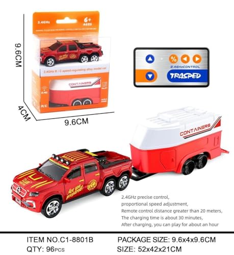 Image of Mini Alloy Off-Road RC Car for Kids 6+ 1:64 Scale Remote Control Car Toys Strip Lights, 2.4Ghz, USB Rechargeable (Off Truck -Red)