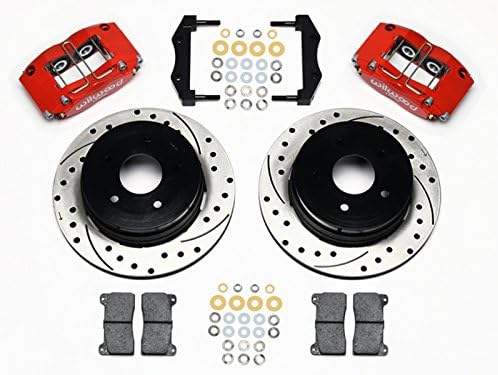 WILWOOD 2004-2006 PONTIAC GTO FRONT & REAR 14 BIG BRAKE KIT WITH FREE BRAKE LINES & BRAKE FLUID - RED CALIPERS, 14 SUPERLITE FRONT & 12.2 DYNAPRO REAR DRILLED ROTORS, 2004 2005 2006 PONTIAC GTO