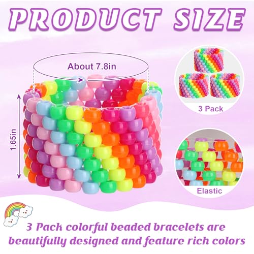 Rave Multi-layer Bracelets Stretch Rainbow Bracelets Multi Color Beaded Wrap Kandi Cuff Rave Accessories Jewelry Music Party Favor for Women Friends EDM Party Music Festival2