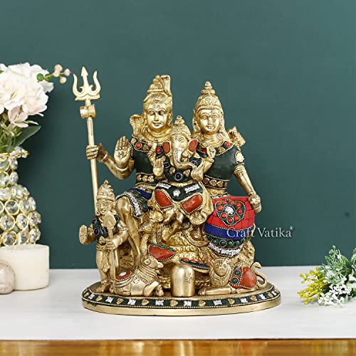 Image of CraftVatika Brass Shiva Family Murti Idol - Shiv Shankar, Ganesh, Parvati, Kartikey Statue, (9.7 Inches Height)
