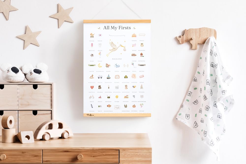 Poster "All My Firsts: My First Times" per neo genitori per tracciare le pietre miliari del bambino e personalizzabile con date, regali per neonati, più originale delle carte traguardi, include