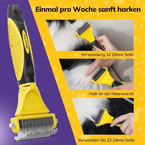 Morpilot Hundebürste Katzenbürste, 12+23 Entfilzungskamm katze Edelstahlkamm Entfernen von unerwünschten Haaren und Entwirren Knoten, Reduziert Haarausfall Um 99% Rake