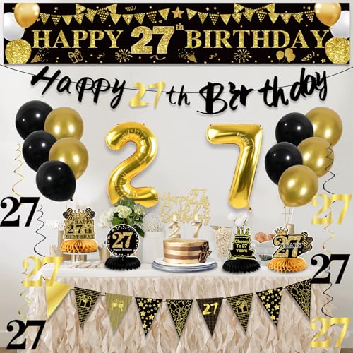 Image of 27th Birthday Decorations for Men, Black Gold 27th Party Decorations