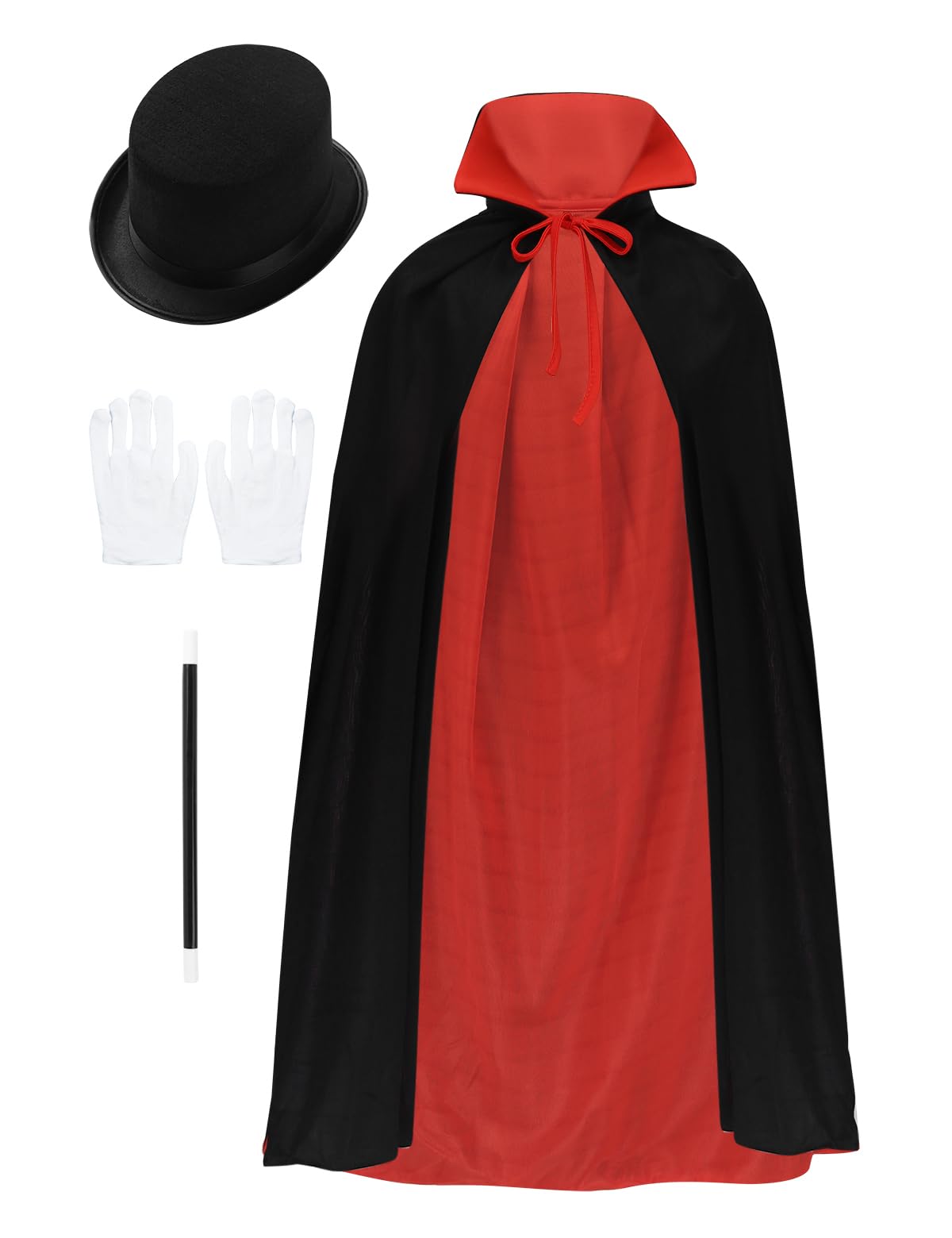 renvena4PCS Boys Magician Outfits Cloak Cape + Hat + Gloves + Magic Wand for Halloween Themed Party
