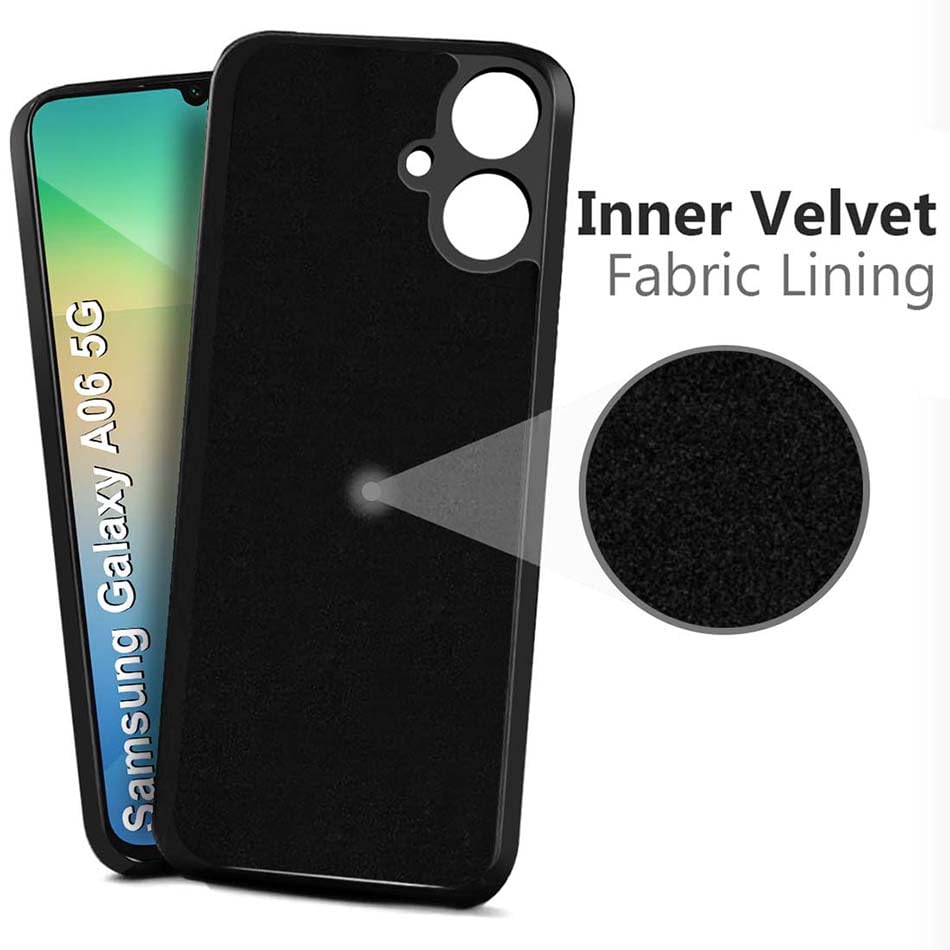 Image of Fashionury Liquid Silicon Back Cover for Samsung Galaxy A06 5G | Camera Protection | Inner Velvet Fabric | Anti-Fingerprint | Ultra Slim Case (Black)