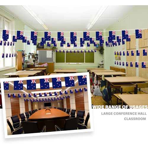 Image of New Zealand String Flag Pennant Banner, Small Mini New Zealander Flags Bunting Banner, National Country Decoration for School, Party, Sports Events, Patriotic Festival, 33 Feet 30 Flags