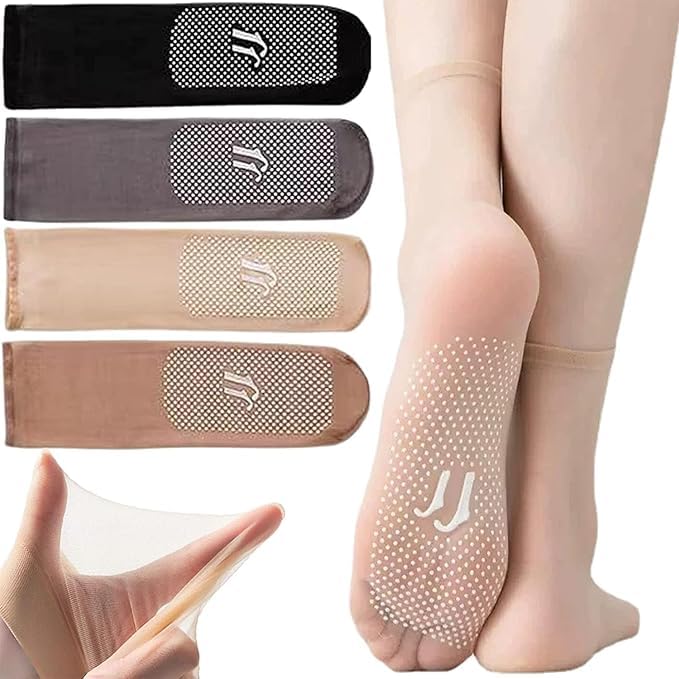 5-Pair Multicolor Women's Elastic Short Ankle Sheer Stockings – Soft Transparent Socks with Non-Slip Rubber Bottom for Summer Comfort-image-5