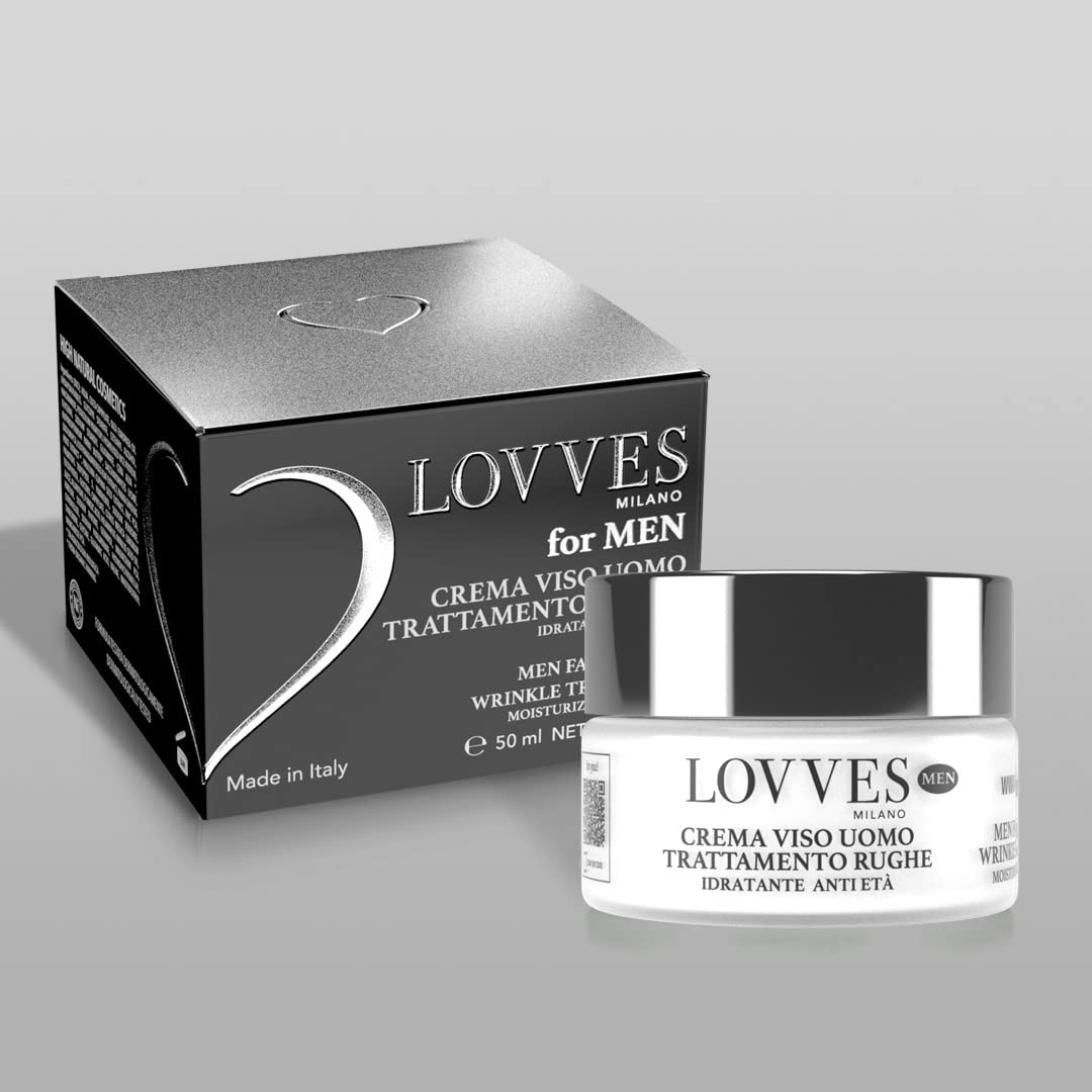 LOVVES Crema Facial Antiarrugas Hombre, Alta Cosmética Natural, Hidratante, Acción Antioxidante, Energiza la Piel y Aumenta su Firmeza, Formato Tarro de Cristal 50 ml