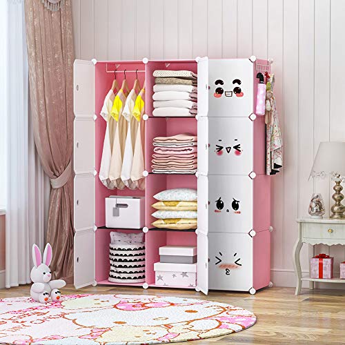 Yozo Cube Storage Organzier Portable Closet Wardrobe Bedroom Dresser (42X14X56 Inches) Portable Closet Cube Shelf Armoire Pantry Cabinet, 12 Cubes, Pink #TOP2