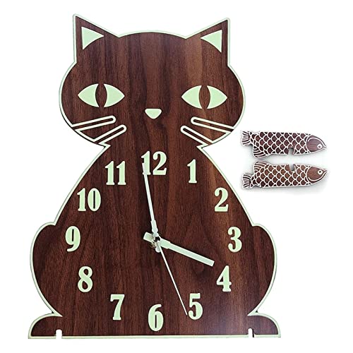 Horloge murale décorative en bois de chats lumineuse la nuit