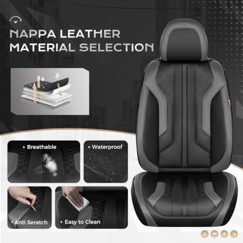 Image of Coverado Car Seat Covers Full Set, Seat Covers for Cars, Front Seat Covers and Back Seat Cover Waterproof Leather Automotive Seat Cover, Universal Car Interior Protectors Cushion for Most Cars