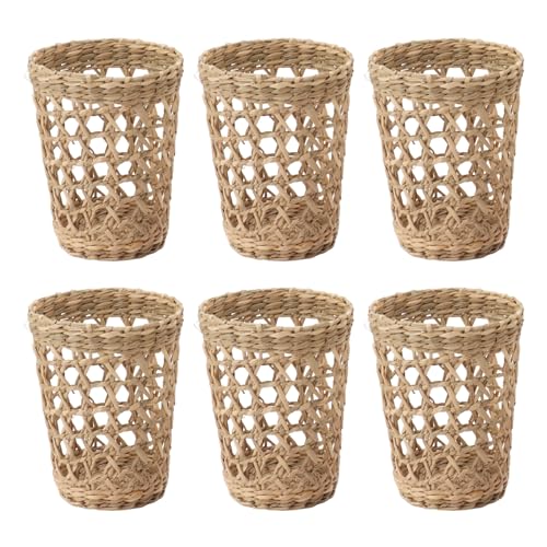 Gsycle 6Pcs Handwoven Vase Sleeve, Hand Woven Wicker Cup Holder Cute Cozy Mug Sleeves Wicker Cup Holder Rattan Tumbler Sleeves for Home