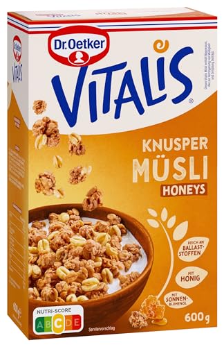 Dr. Oetker Vitalis Knusper Honeys: Knuspermüsli mit Honig, für Frühstück und Zwischendurch, 5er Packung, (5 x 600g)