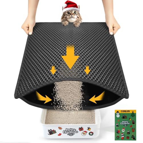 Cat Litter Mat Compact Size 23.6"x14.6" for Small Spaces, Upgrade Waterproof Leakproof Back Layer, Honeycomb Trapping Mat, Washable, Easy to Clean, Scatter Control Kitty Litter Matt, Black