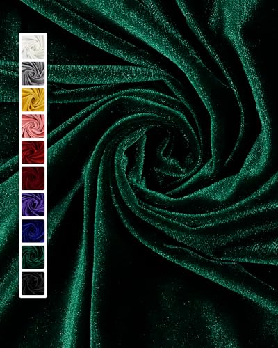 HOTGODEN Stretch Velvet Fabric by The Yard: Hunter Green 63' Wide 2 Yards 95% Polyester 5% Spandex Velvet Fabric for DIY Sewing, Upholstery, Apparel, Costume, Craft
