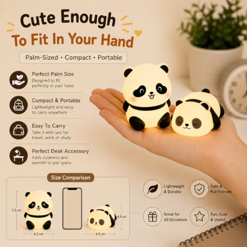 Image of Quace Cute Panda Squishy Toy Set of 2 | Soft Stress Relief Squeeze Toys | Kawaii Panda Sensory Toy for Kids & Adults | Cute Desk Decor | Birthday Return Gift & Party Favor (AG3 Battery Oprated)