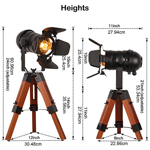 Barcelona LED Vintage Stehleuchte Tripod Stehlampe Studiolampe Deckenfluter im Industrie Cinema Stil, mit Dreifuß aus… – Bild 5